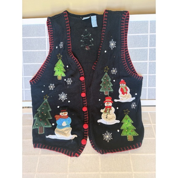 Holiday Editions Sweaters - Vintage Holiday Editions Christmas Snowman Sweater Vest Women's Black Size Xl